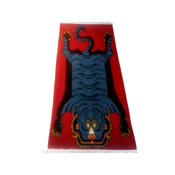 Nepali Hand-Knotted Red Traditional Woolen Carpet - 60 Knots, 90x190 cm - Image 4