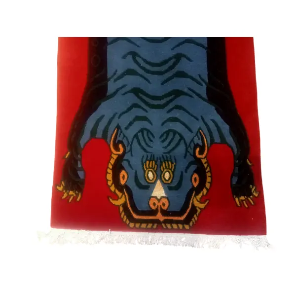 Nepali Hand-Knotted Red Traditional Woolen Carpet - 60 Knots, 90x190 cm - Image 5