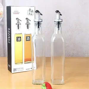 Nepliving 500ml Glass Oil Bottle and Crue Stainless Steel Oil Pot Soy Sauce Wine Vinegar Bottle Spice Jar (500*2)