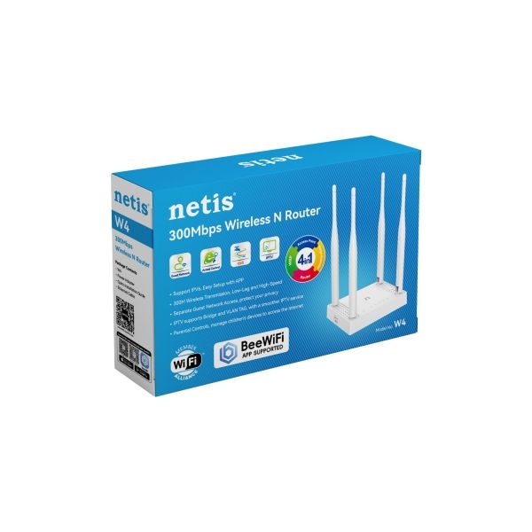 Netis Router W4 300Mbps Wireless Router | 4 High-Gain Antennas | 4-in-1 Range Extender & Access Point - Image 2