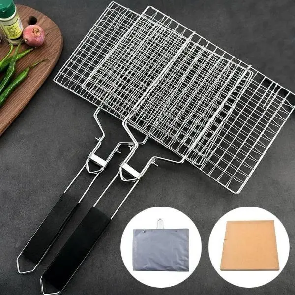 New Barbecue BBQ Grill Plate Mesh Net Mesh Wire Handle - Image 3