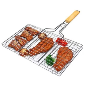 New Durable Stainless Steel Portable BBQ Grill Basket with Detachable Handle for Outdoor Grilling