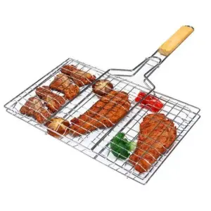 New Durable Stainless Steel Portable BBQ Grill Basket with Detachable Handle for Outdoor Grilling