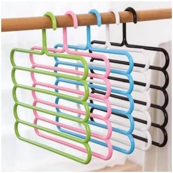 New Multi-Color 5-Layer Plastic Space-Saving Hangers - Durable & Adjustable for Efficient Closet Organization - Image 4
