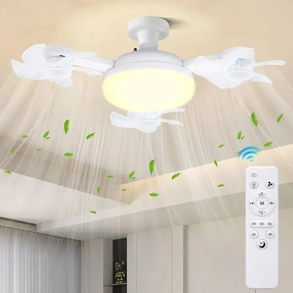 New Plug in Ceiling Fan, Remote Control, 6W 3-Color Dimmable LED, Fan Light in 3-Blade & 4-Blade Styles for Living Room - Image 5
