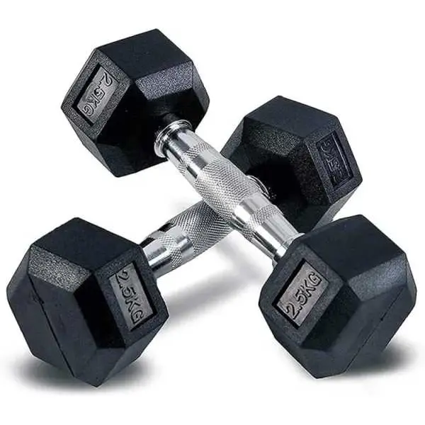 New Rubber Coated Hex Dumbbells with Chrome Handle - 2.5kg/5kg/7.5kg/10kg - Premium Fitness Weights - Image 2