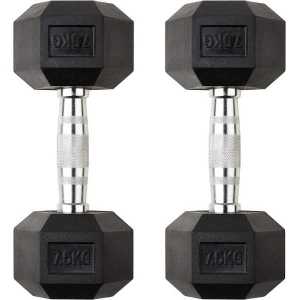 New Rubber Coated Hex Dumbbells with Chrome Handle - 2.5kg/5kg/7.5kg/10kg - Premium Fitness Weights
