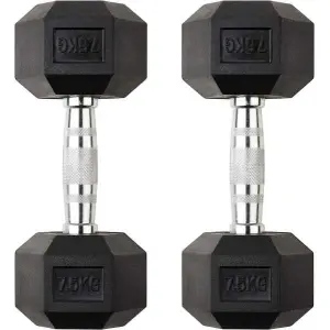 New Rubber Coated Hex Dumbbells with Chrome Handle - 2.5kg/5kg/7.5kg/10kg - Premium Fitness Weights