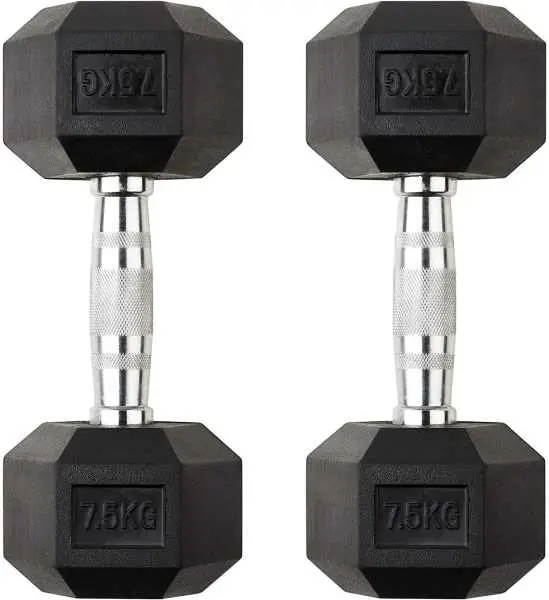 New Rubber Coated Hex Dumbbells with Chrome Handle - 2.5kg/5kg/7.5kg/10kg - Premium Fitness Weights
