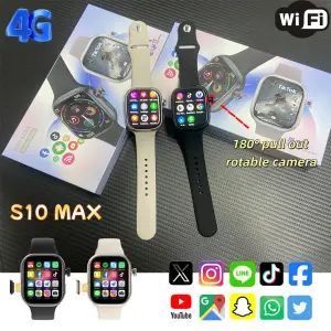 NEW S10 Max Smart Watch 4G SIM Card 2.06'' AMOLED GPS WIFI 180°Rotating Camera Video Call Google Play Android Smartwatch