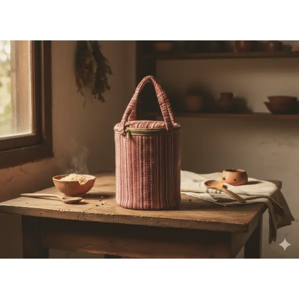 New Woven Fabric I Lunch Box Bag - Durable Polypropylene Tiffin Cooler with Handle - Image 2