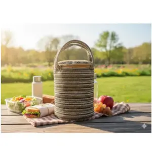 New Woven Fabric I Lunch Box Bag - Durable Polypropylene Tiffin Cooler with Handle