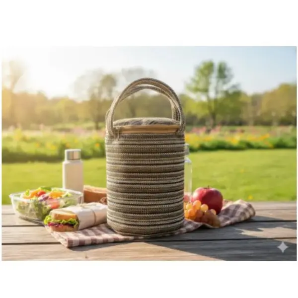 New Woven Fabric I Lunch Box Bag - Durable Polypropylene Tiffin Cooler with Handle
