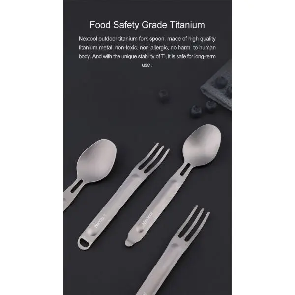 NexTool Outdoor Pure Titanium Spork and Spoon Reusable Camping Tableware Set 2-in-1 Detachable Outdoor Sport Healthy Convenient - Image 4