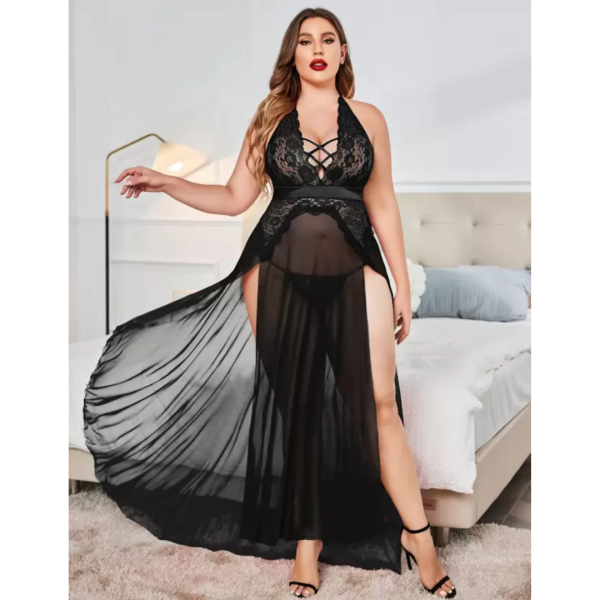 Nightgown Lingerie Babydoll Chemise Lace Split Long Maxi Nightdress for Women - Image 2
