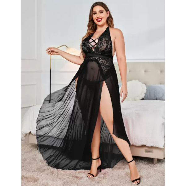 Nightgown Lingerie Babydoll Chemise Lace Split Long Maxi Nightdress for Women - Image 4
