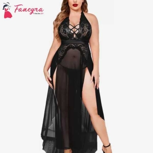 Nightgown Lingerie Babydoll Chemise Lace Split Long Maxi Nightdress for Women