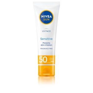 NIVEA Sun UV Face Sensitive SPF 50 Cream (50ml), Sunscreen Protects Against UVA/UVB Rays and Premature Skin Ageing, Sun Cream for Sensitive Facial Skin