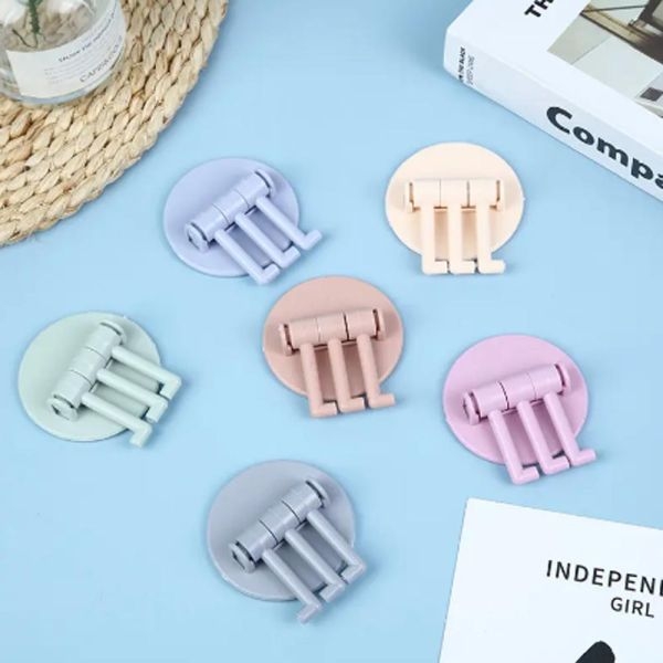 No Trace Paste 3 Branch Rotating Hook Kitchen Bathroom Wall Hook Home Plain Nail-Free Sticky Hook (Color May Vary) - Image 3