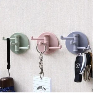 No Trace Paste 3 Branch Rotating Hook Kitchen Bathroom Wall Hook Home Plain Nail-Free Sticky Hook (Color May Vary)
