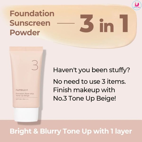 Numbuzin No.3 Porcelain Base-skip Tone Up Beige SPF50+ PA++++ 50ml By Dream Skin Nepal - Image 2