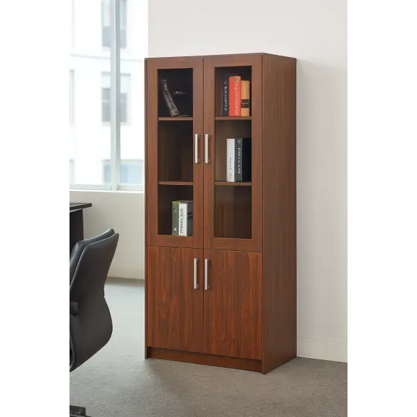 Office Filling Cabinet Daraz Big Size Four Door With Glassl Multiple Layer Shelf Fully Wooden Strong and Beautiful With Laminated Walnut Color - Image 2