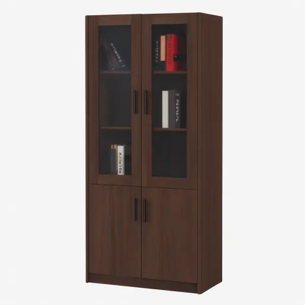 Office Filling Cabinet Daraz Big Size Four Door With Glassl Multiple Layer Shelf Fully Wooden Strong and Beautiful With Laminated Walnut Color - Image 3