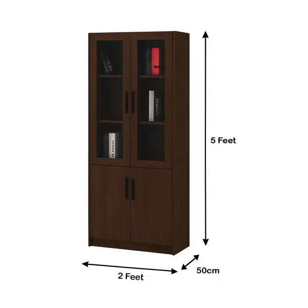 Office Filling Cabinet Daraz Big Size Four Door With Glassl Multiple Layer Shelf Fully Wooden Strong and Beautiful With Laminated Walnut Color - Image 4