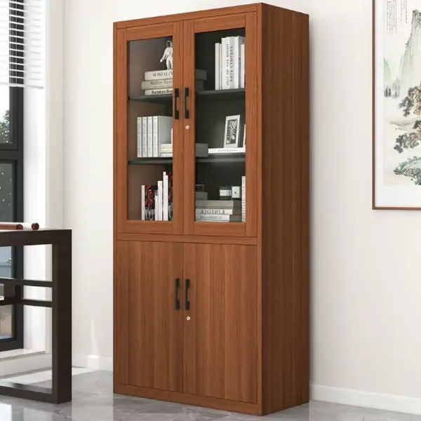 Office Filling Cabinet Daraz Big Size Four Door With Glassl Multiple Layer Shelf Fully Wooden Strong and Beautiful With Laminated Walnut Color - Image 5