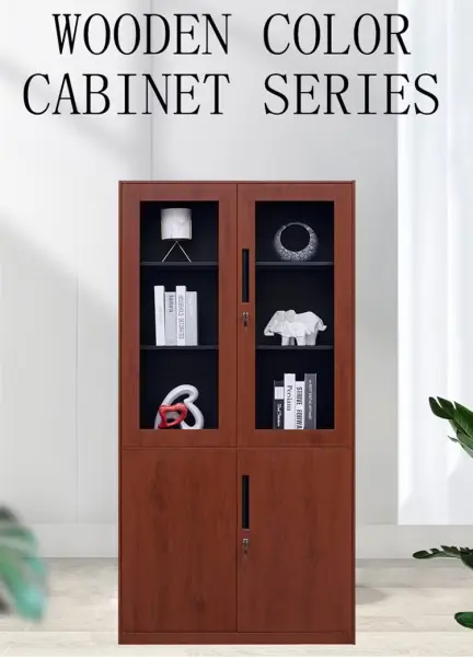 Office Filling Cabinet Daraz Big Size Four Door With Glassl Multiple Layer Shelf Fully Wooden Strong and Beautiful With Laminated Walnut Color