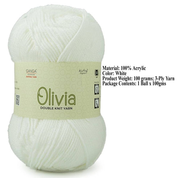 Olv005 Ganga Olivia Double Knit Yarn Supersoft Knitting White colour wool ball, Hand Knitting and Crochet Yarn - Image 4
