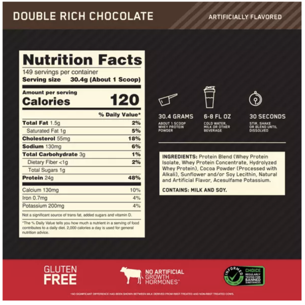 Optimum Nutrition 100% Whey Gold Standard Double Rich Chocolate Whey Protein 10 Lb - Image 2