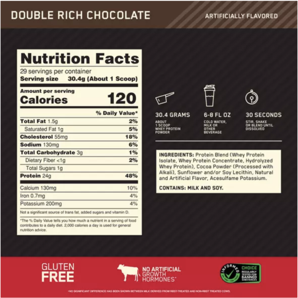 Optimum Nutrition 100% Whey Gold Standard Double Rich Chocolate Whey Protein 2 Lb - Image 2