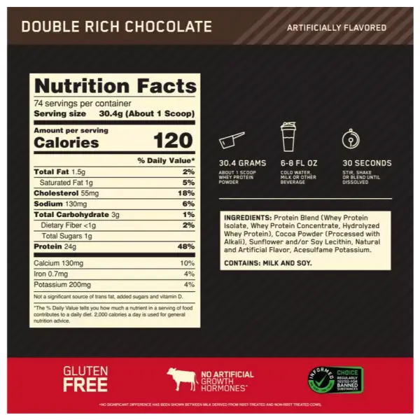 Optimum Nutrition 100% Whey Gold Standard Double Rich Chocolate Whey Protein 5 Lb - Image 4
