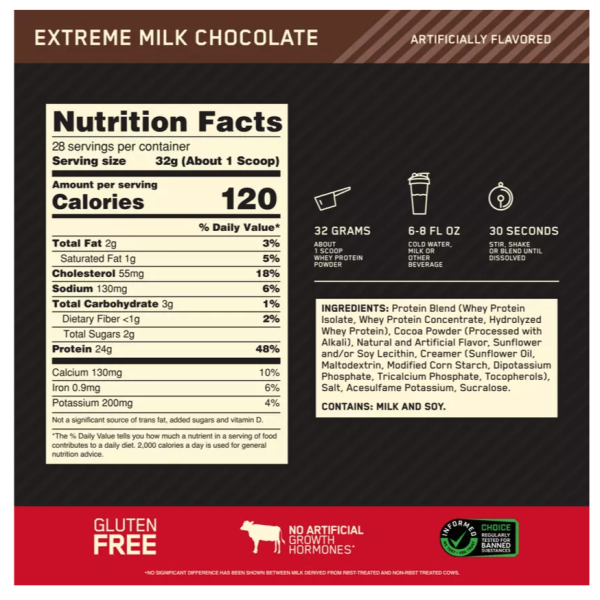 Optimum Nutrition 100% Whey Gold Standard Extreme Milk Chocolate Whey Protein 2 Lb - Image 4