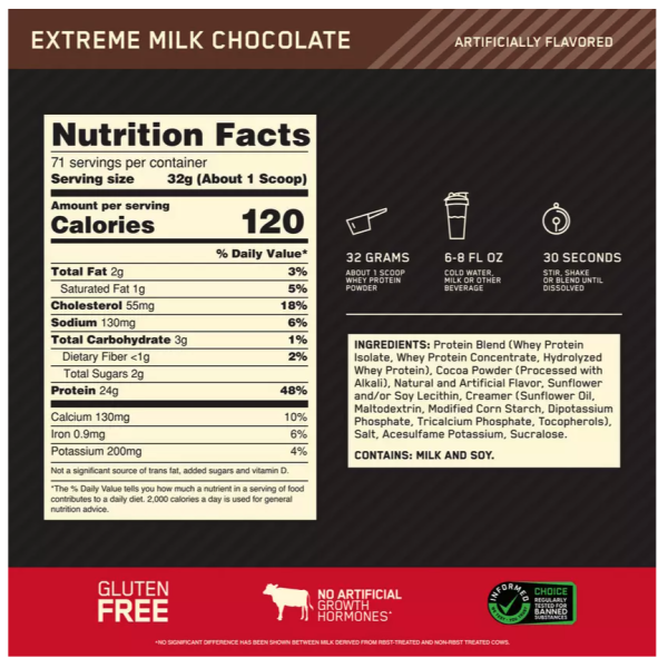 Optimum Nutrition 100% Whey Gold Standard Extreme Milk Chocolate Whey Protein 5 Lb - Image 4