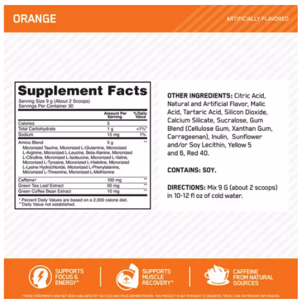 Optimum Nutrition Essential Amino Energy Orange Strength & Recovery 270 Gram - Image 2