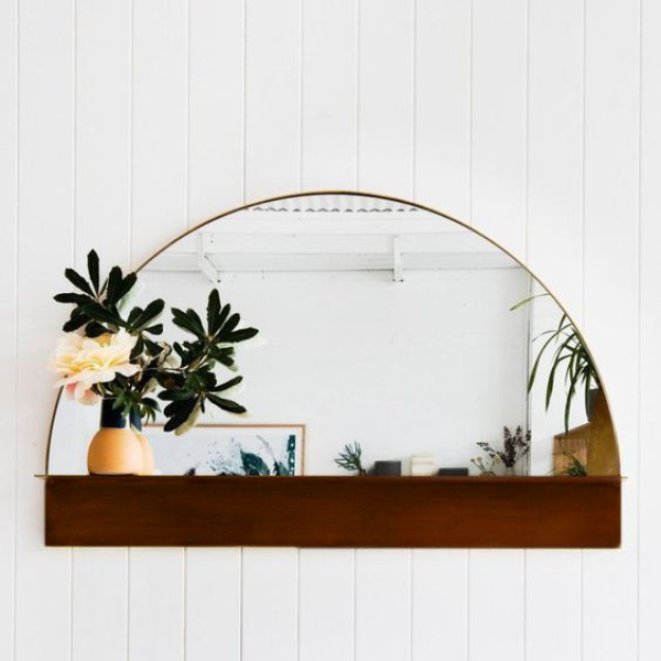 Oval Mirror Wall Shelf Decorative Wall Shelves Elegant Design, Aesthetic Wooden Home And Office Décor in Brown - Image 3