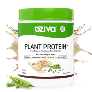 OZiva Plant Pea Protein, 30g Protein Each Scoop, No Added Sugar, Certified Clean & Vegan (Unflavoured, 500g)