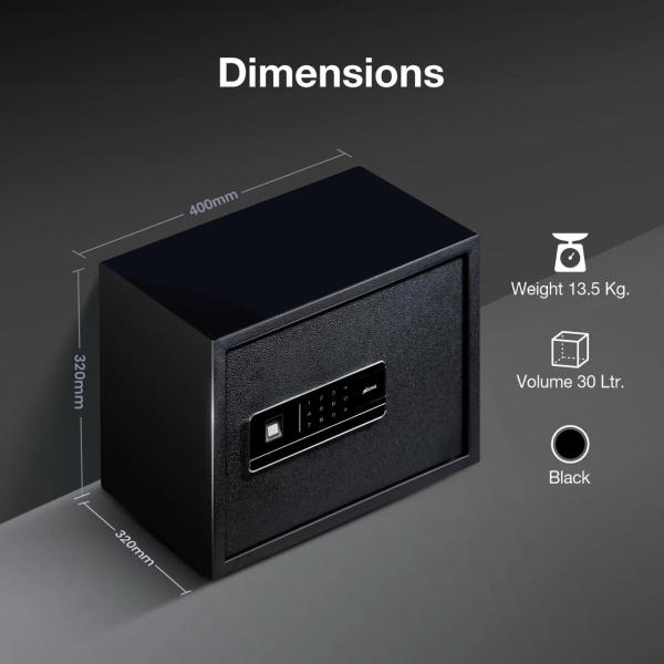 OZONE Bio Vault Life 30 - Black | Wi-Fi Safe Locker for Home & Office – Fingerprint Lock, 3-in-1 Unlocking (OzoLife App, Fingerprint & Password), Size: 320H x 400W x 320D mm, Weight: 13.5 kg, 2-Year Warranty - Image 3