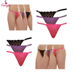 Pack Of 3 Women's Thong Panty Free Size Black Pink and Purple Color
