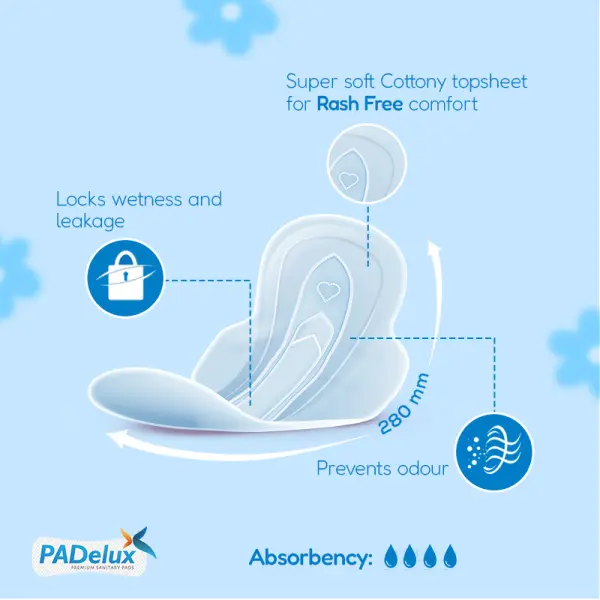 PADelux Sanitary Pads Cottony Soft XL 280 mm - 6 Pads - Image 2