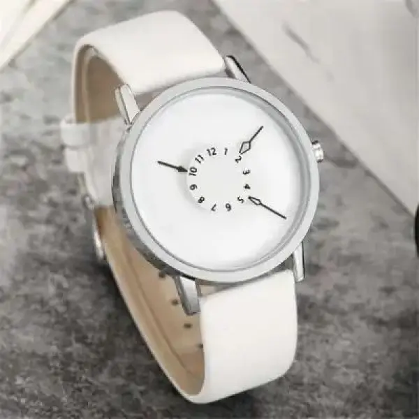 PAIDU Round Shape White Dial With White Belt Turntable,Fashionable Watch For Women - Image 2