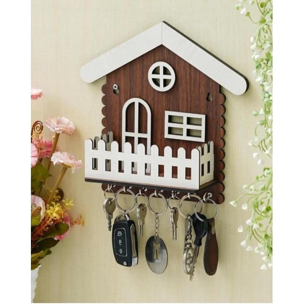 Patio Key Holder Wooden Made Cute Home Design Key holder Simple and Clean Wall Decor with Key Hanger In Brown - Image 2
