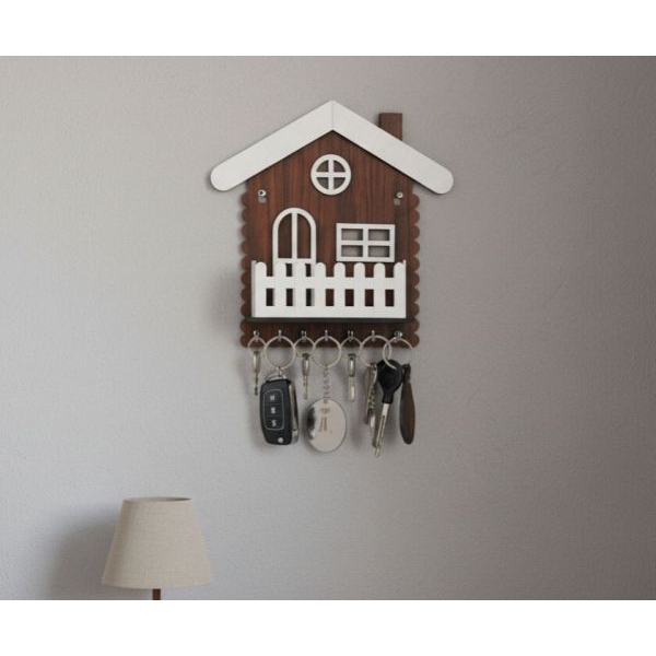 Patio Key Holder Wooden Made Cute Home Design Key holder Simple and Clean Wall Decor with Key Hanger In Brown - Image 3