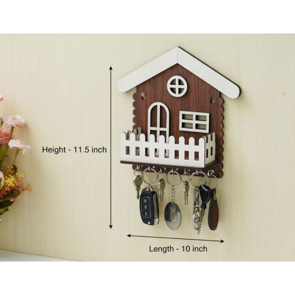 Patio Key Holder Wooden Made Cute Home Design Key holder Simple and Clean Wall Decor with Key Hanger In Brown - Image 4