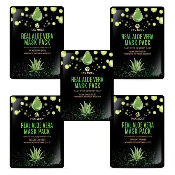 Pax Moly Real Aloe Vera Mask Pack – 5 Sheet Set - Image 2