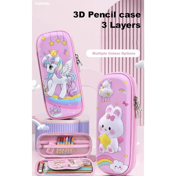 Pencil Purse/ Pink 3D Unicorn design Pencil Case - Image 3