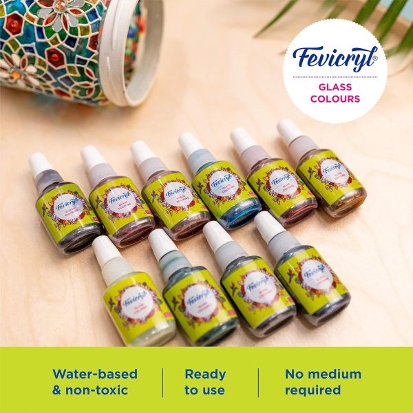 Pidilite Fevicryl Water Based Glass Colours 10 Assorted (115ml) - Image 2