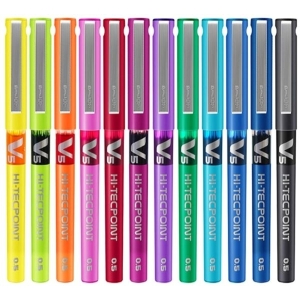 Pilot V5 Hi-Techpoint Pen Rainbow Colour Set of 12 (MultiColour)